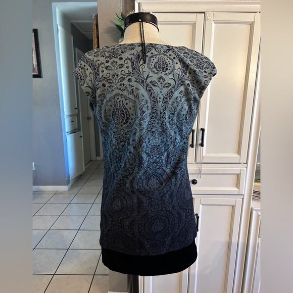 MEDIUM Vintage 90's y2k Indie Blue Ombre Cap Sleeve Fitted Stretchy Blouse - Picture 8 of 9